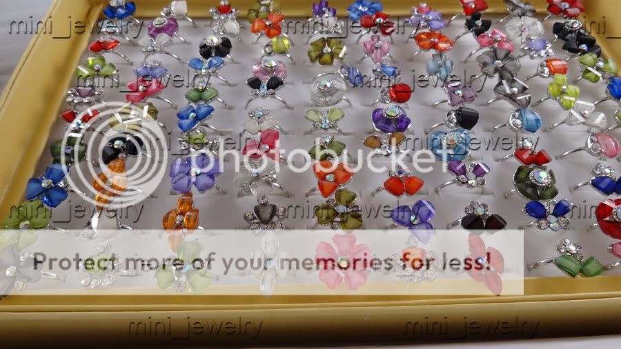 lots 25p lampwork glass crystal rhinestone Silver rings  