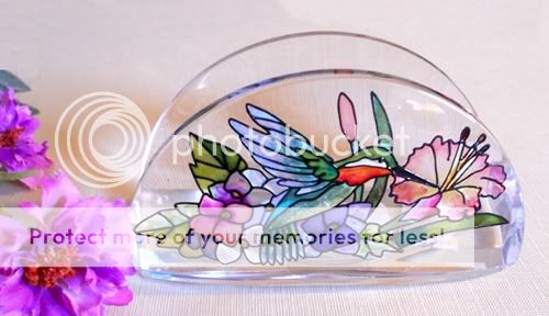 AMIA ART GLASS BUSINESS CARD HOLDER HUMMINGBIRD FLOWER BUTTERFLY NEW 